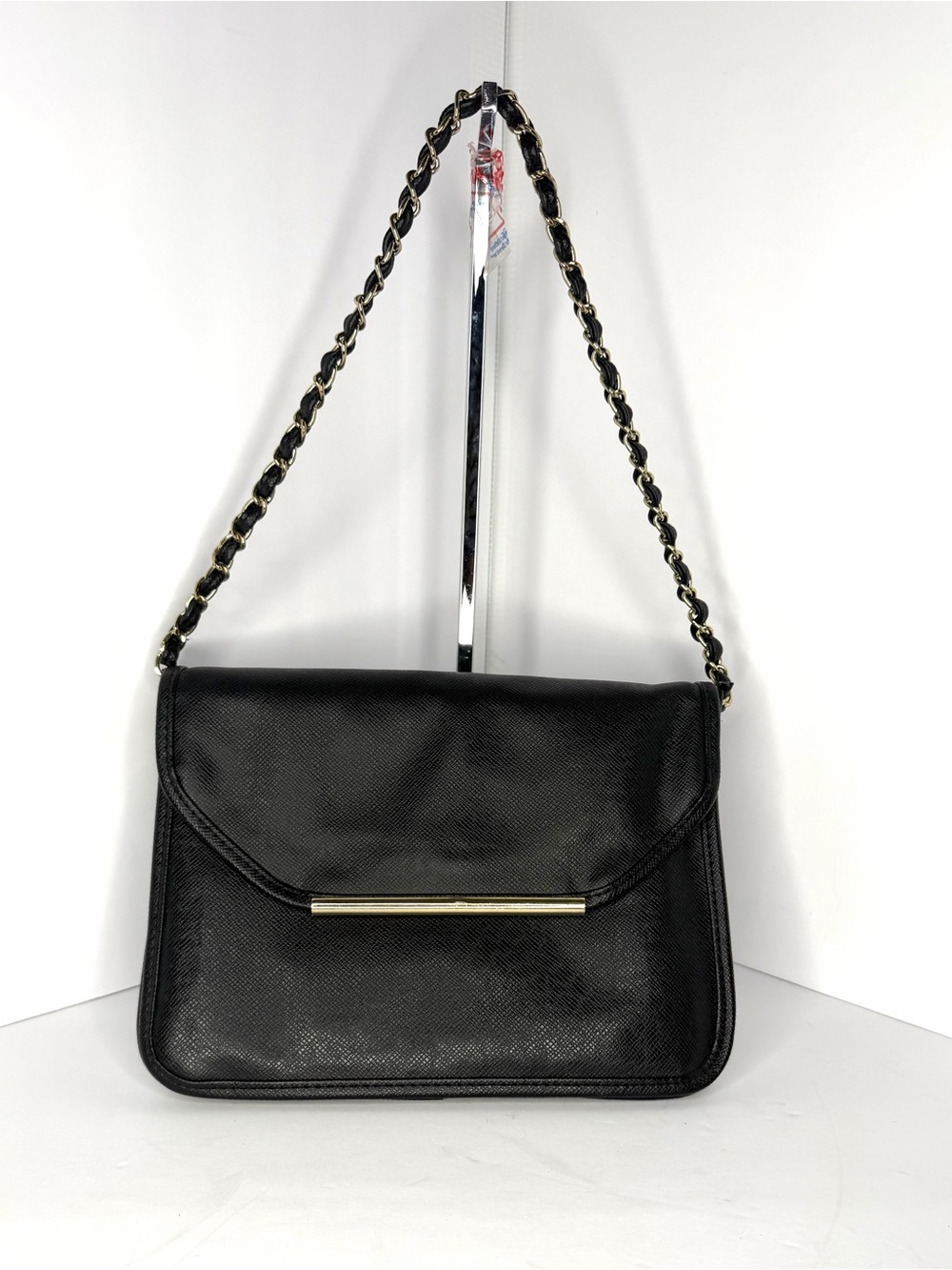 Ivanka Trump Classic Black Simulated Leather Shoulder Bag with Gold Accent